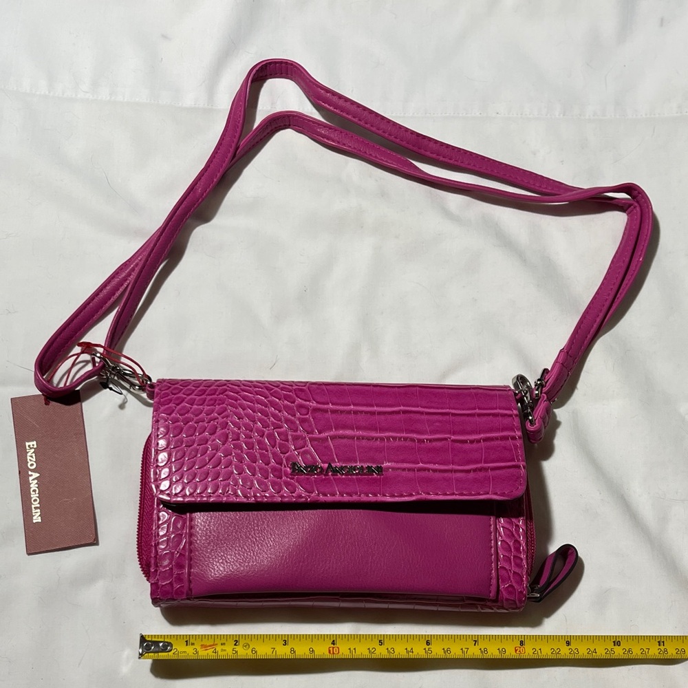 Enzo Angiolini Fuchsia Croc-Embossed Clutch
